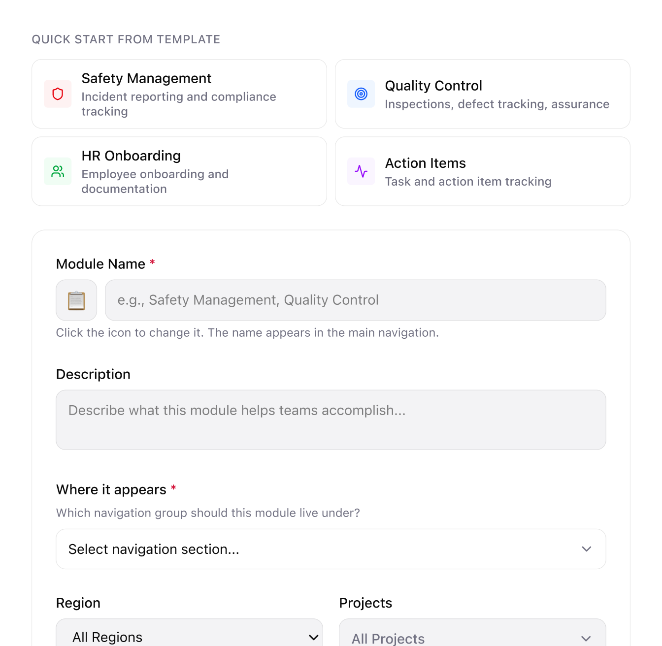 Providing quick-start templates to reduce blank-canvas friction