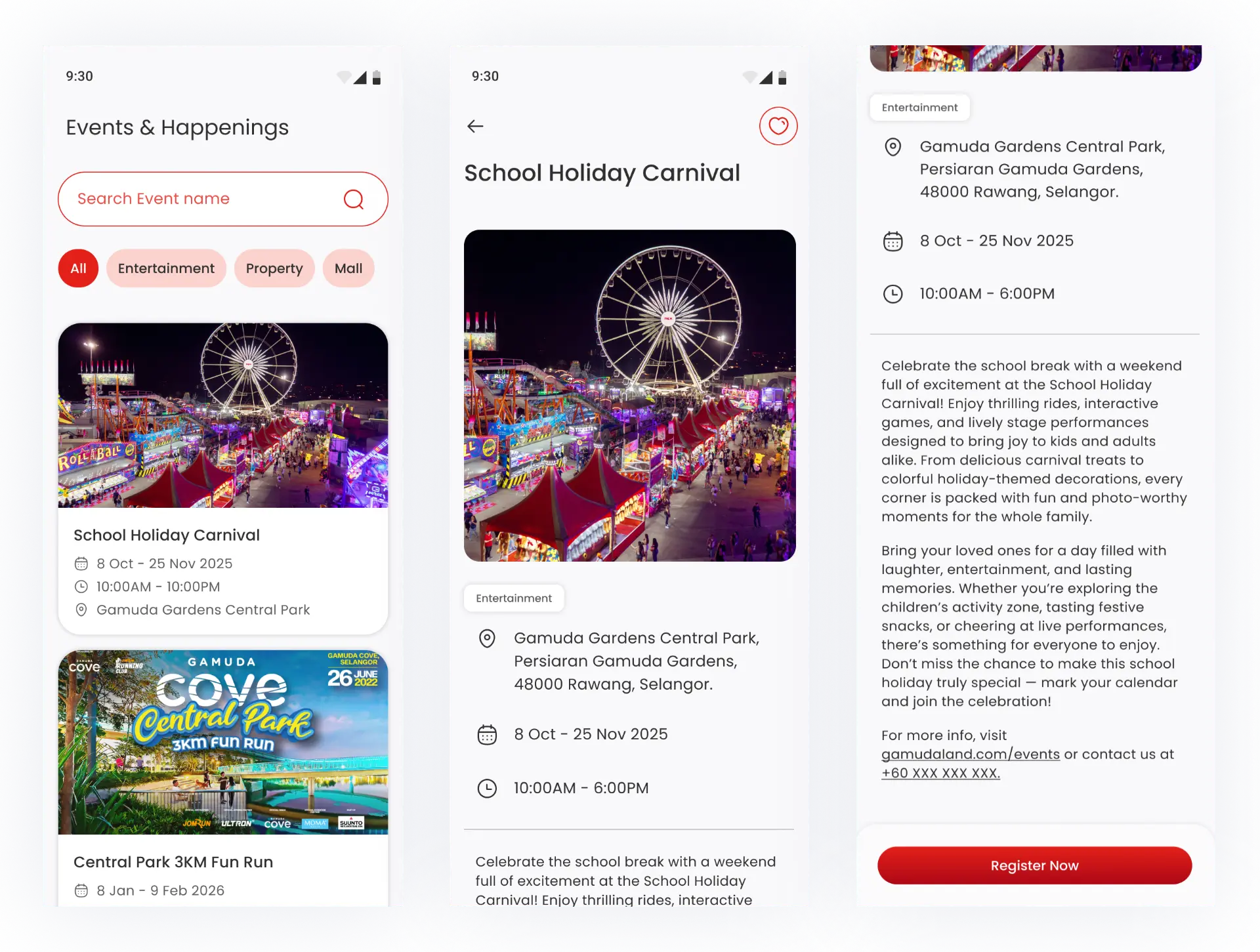 Events & Happenings — App-side event listing and detail pages