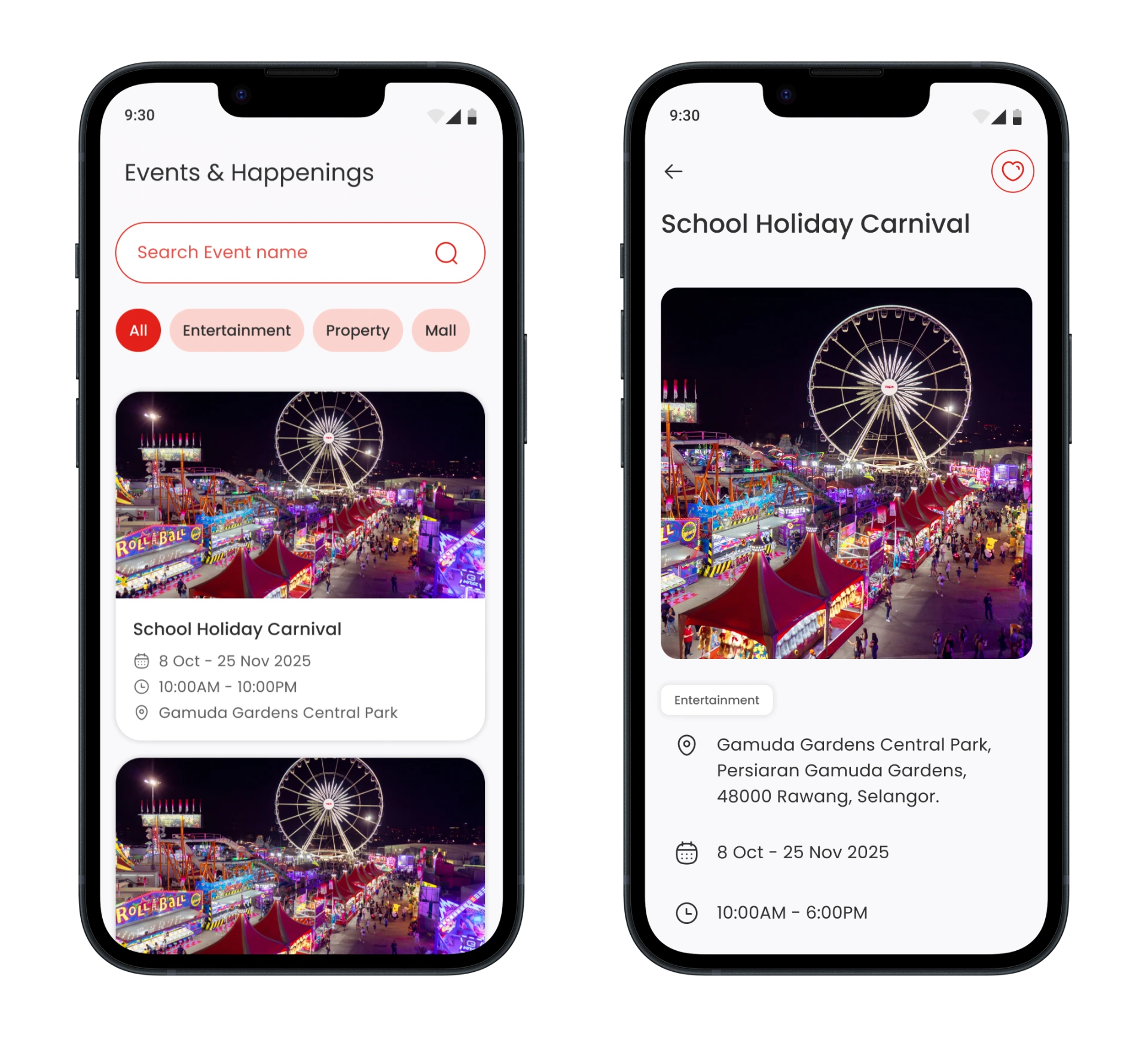 Events & Happenings — App: listing page and detail page